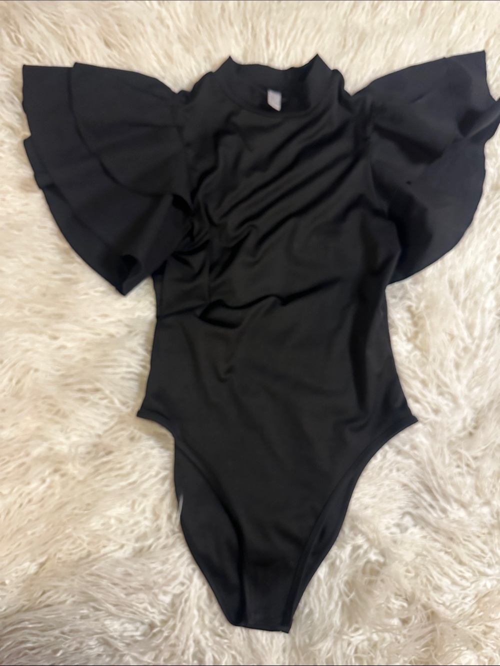 Black Ruffle Sleeve Bodysuit M